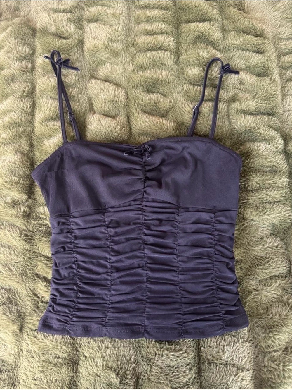La Hearts Black Ruched Spaghetti Strap Tank